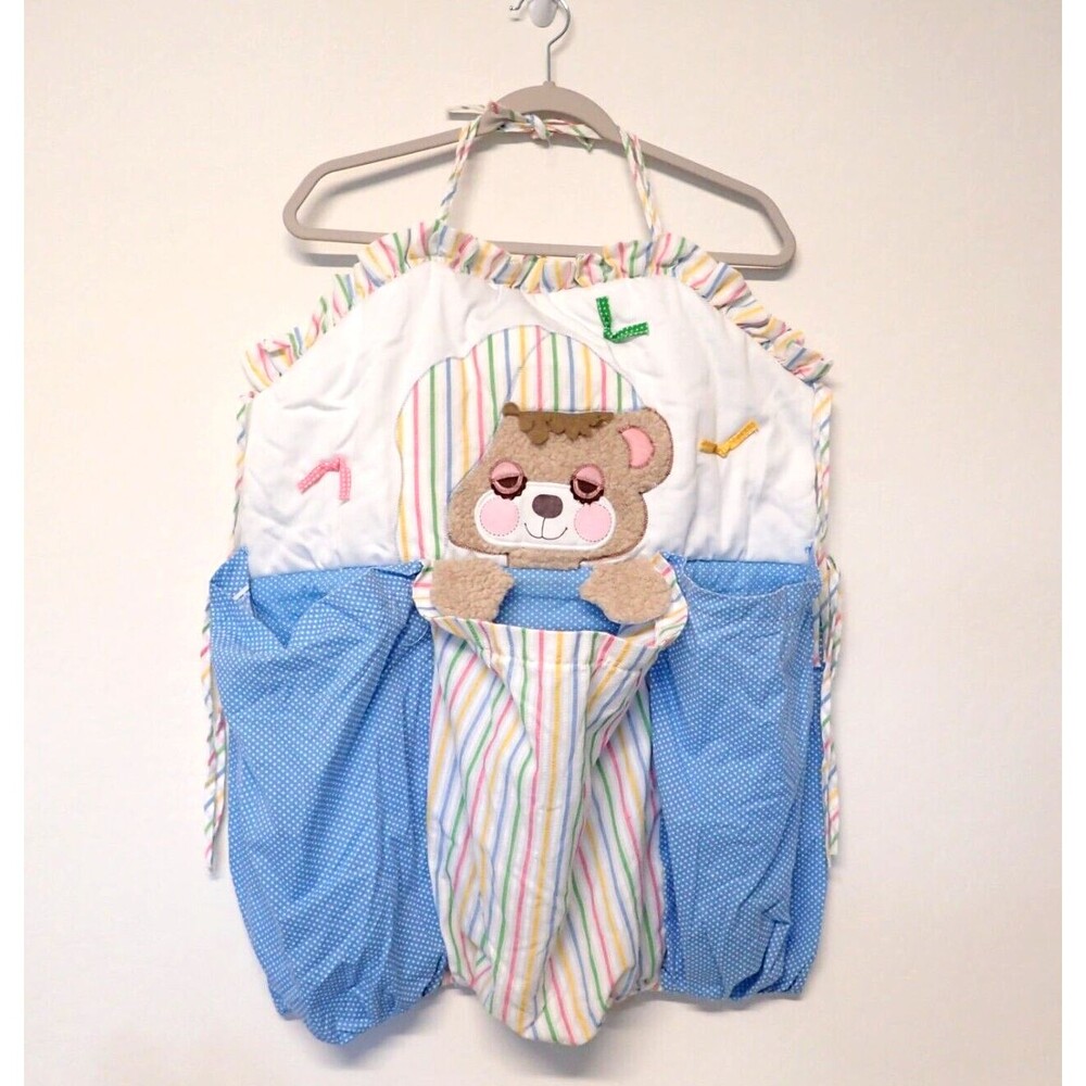 Vtg SLEEPY TEDDY Beddy 1982 Baby Morgan 3 Section Laundry Hanging Decor Nursery
